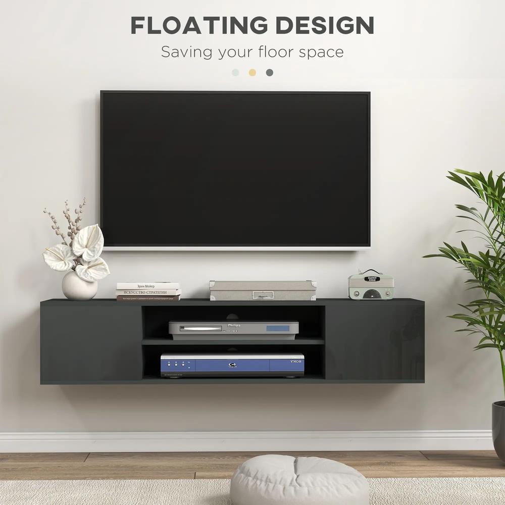 HOMCOM Floating TV Stand Cabinet for TVs up to 60", Wall Mounted TV Unit with Open Shelf, Storage Cupboards and Cable Management for Living Room Additional View 15