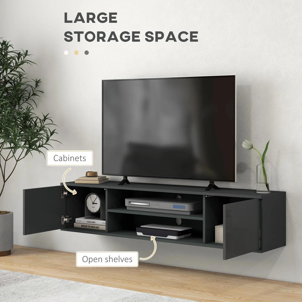 HOMCOM Floating TV Stand Cabinet for TVs up to 60", Wall Mounted TV Unit with Open Shelf, Storage Cupboards and Cable Management for Living Room Additional View 16