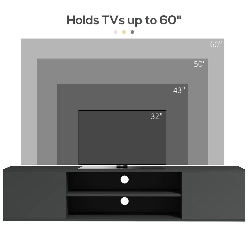 HOMCOM Floating TV Stand Cabinet for TVs up to 60", Wall Mounted TV Unit with Open Shelf, Storage Cupboards and Cable Management for Living Room Additional View 19