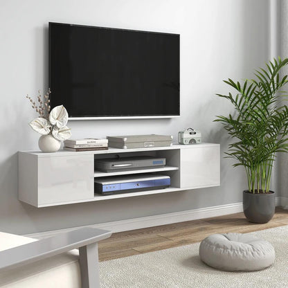 HOMCOM Floating TV Stand Cabinet for TVs up to 60", Wall Mounted TV Unit with Open Shelf, Storage Cupboards and Cable Management for Living Room Additional View 2