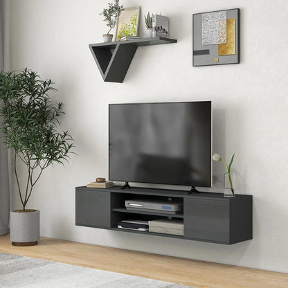 HOMCOM Floating TV Stand Cabinet for TVs up to 60", Wall Mounted TV Unit with Open Shelf, Storage Cupboards and Cable Management for Living Room Additional View 21