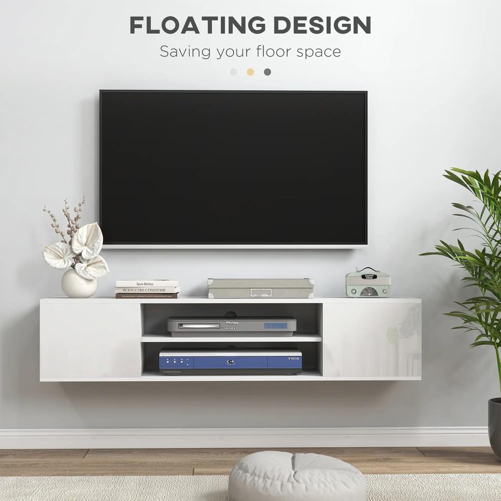 HOMCOM Floating TV Stand Cabinet for TVs up to 60", Wall Mounted TV Unit with Open Shelf, Storage Cupboards and Cable Management for Living Room Additional View 4
