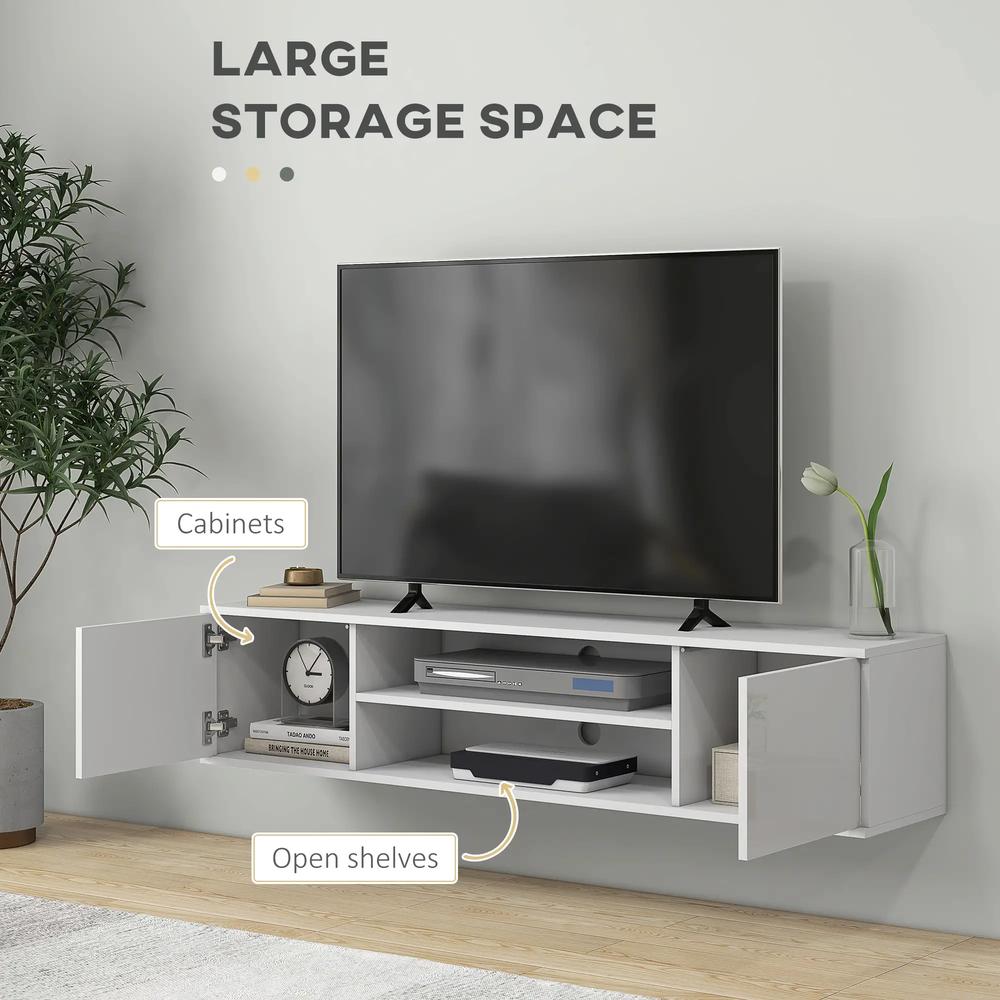 HOMCOM Floating TV Stand Cabinet for TVs up to 60", Wall Mounted TV Unit with Open Shelf, Storage Cupboards and Cable Management for Living Room Additional View 5