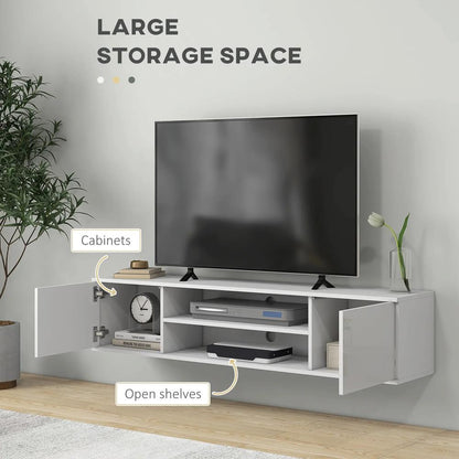 HOMCOM Floating TV Stand Cabinet for TVs up to 60", Wall Mounted TV Unit with Open Shelf, Storage Cupboards and Cable Management for Living Room Additional View 5