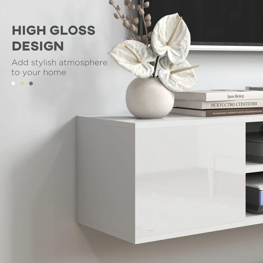 HOMCOM Floating TV Stand Cabinet for TVs up to 60", Wall Mounted TV Unit with Open Shelf, Storage Cupboards and Cable Management for Living Room Additional View 6
