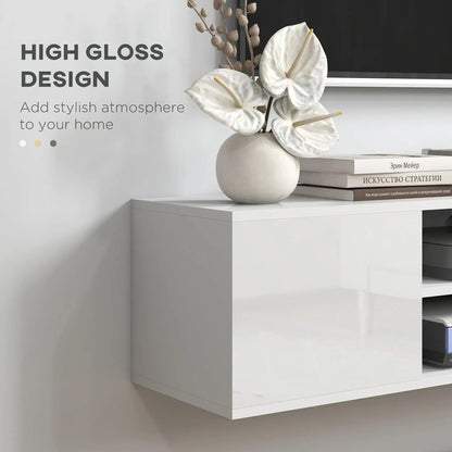 HOMCOM Floating TV Stand Cabinet for TVs up to 60", Wall Mounted TV Unit with Open Shelf, Storage Cupboards and Cable Management for Living Room Additional View 6