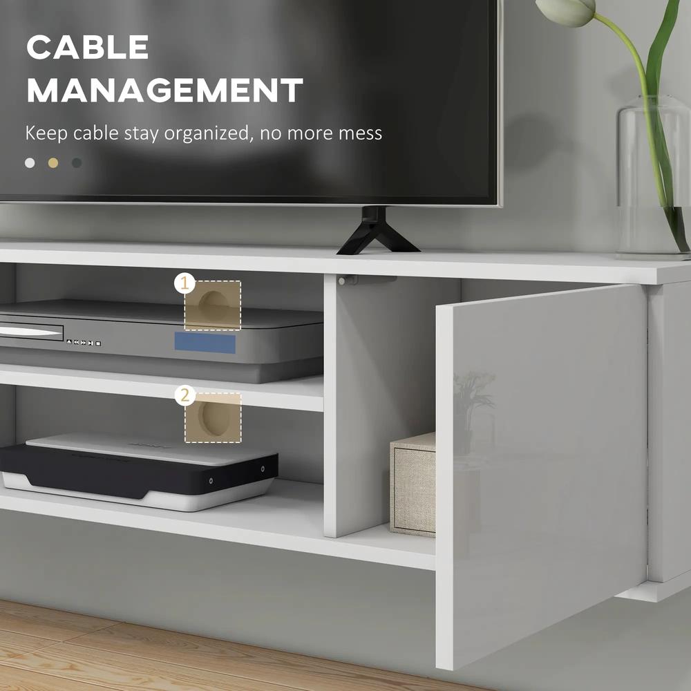HOMCOM Floating TV Stand Cabinet for TVs up to 60", Wall Mounted TV Unit with Open Shelf, Storage Cupboards and Cable Management for Living Room Additional View 7
