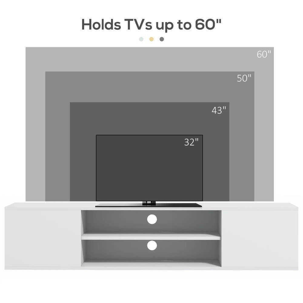 HOMCOM Floating TV Stand Cabinet for TVs up to 60", Wall Mounted TV Unit with Open Shelf, Storage Cupboards and Cable Management for Living Room Additional View 8