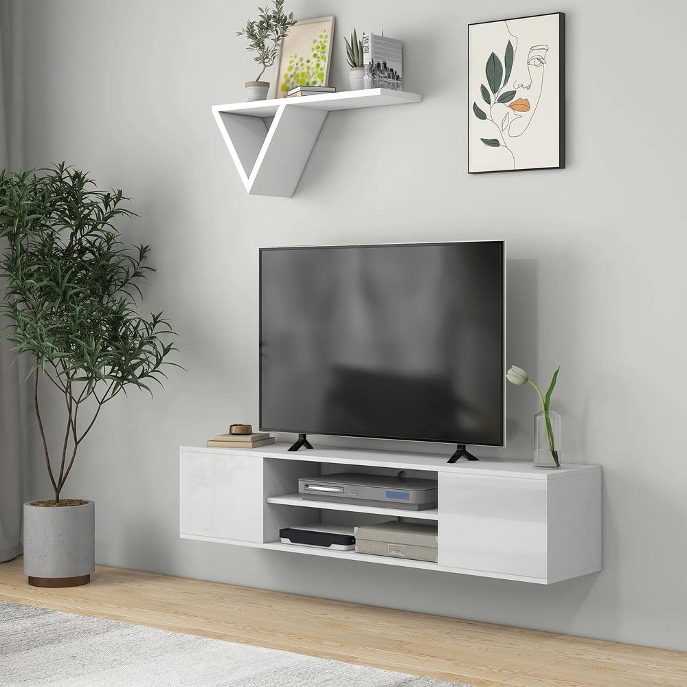 HOMCOM Floating TV Stand Cabinet for TVs up to 60", Wall Mounted TV Unit with Open Shelf, Storage Cupboards and Cable Management for Living Room Additional View 10
