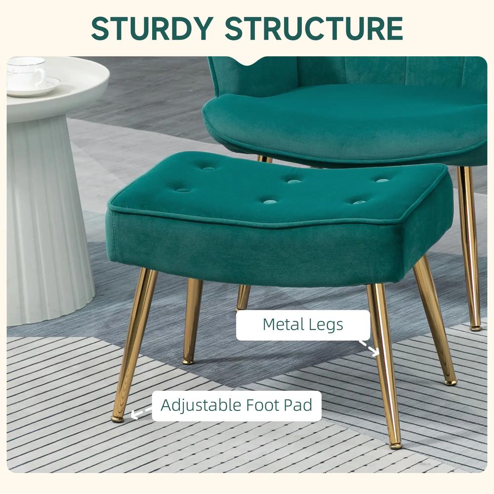 HOMCOM Modern Armchair with Footstool, Upholstered Accent Chair with Ottoman, Steel Legs, Velvet Wingback Chair for Living Room, Bedroom, Home Study, Dark Green Additional View 5