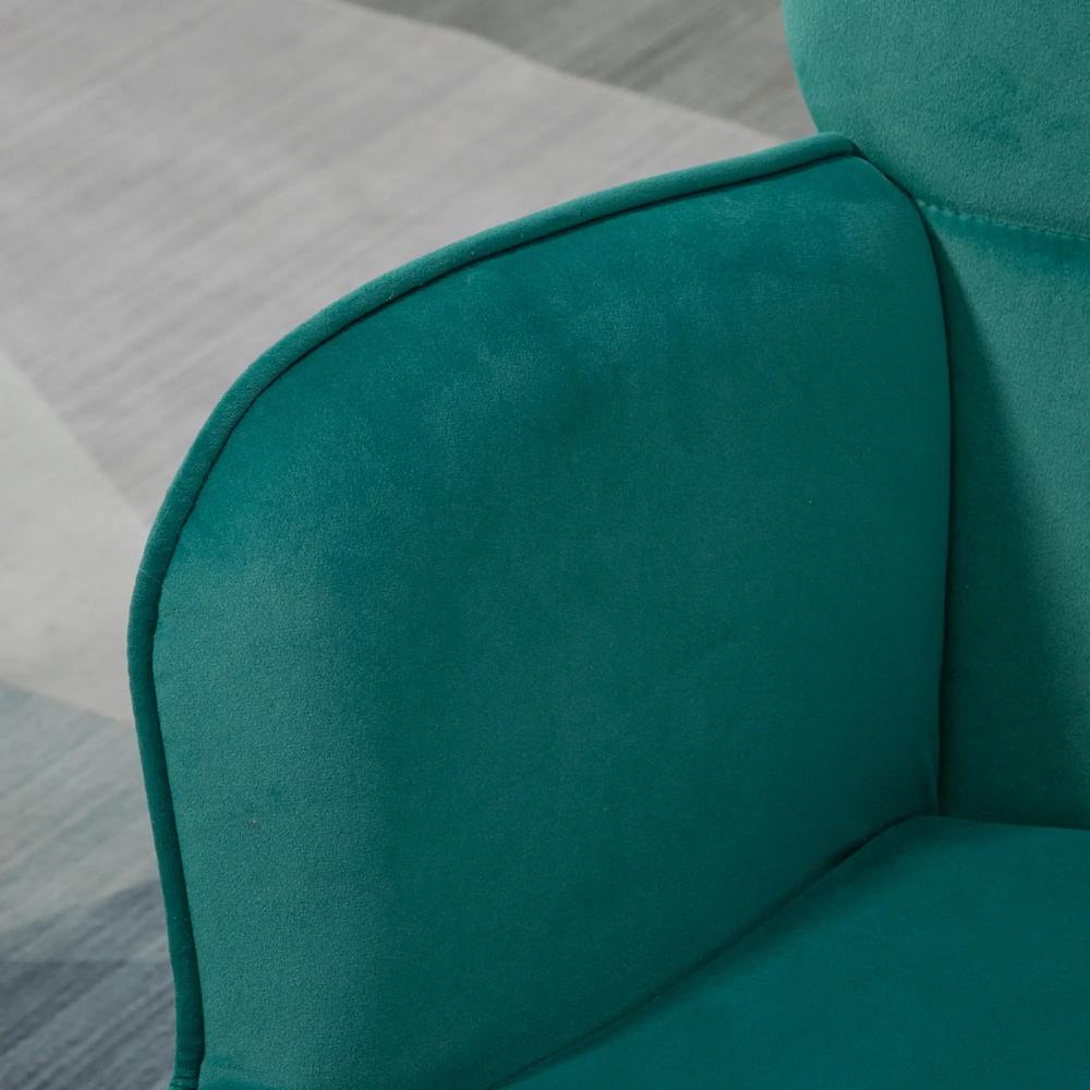 HOMCOM Modern Armchair with Footstool, Upholstered Accent Chair with Ottoman, Steel Legs, Velvet Wingback Chair for Living Room, Bedroom, Home Study, Dark Green Additional View 8