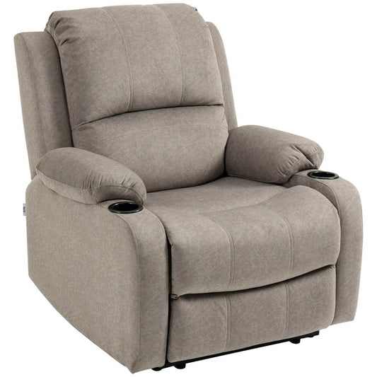 HOMCOM Recliner Chair, Microfibre Reclining Chair with Adjustable Leg Rest, Cup Holders, Brown