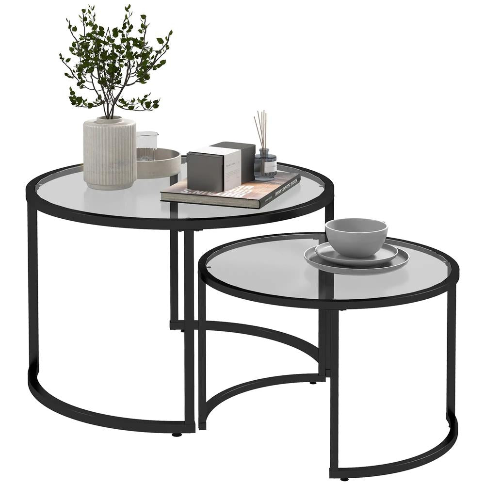 HOMCOM Two-Piece Nest of Glass-Top Coffee Tables Additional View 11