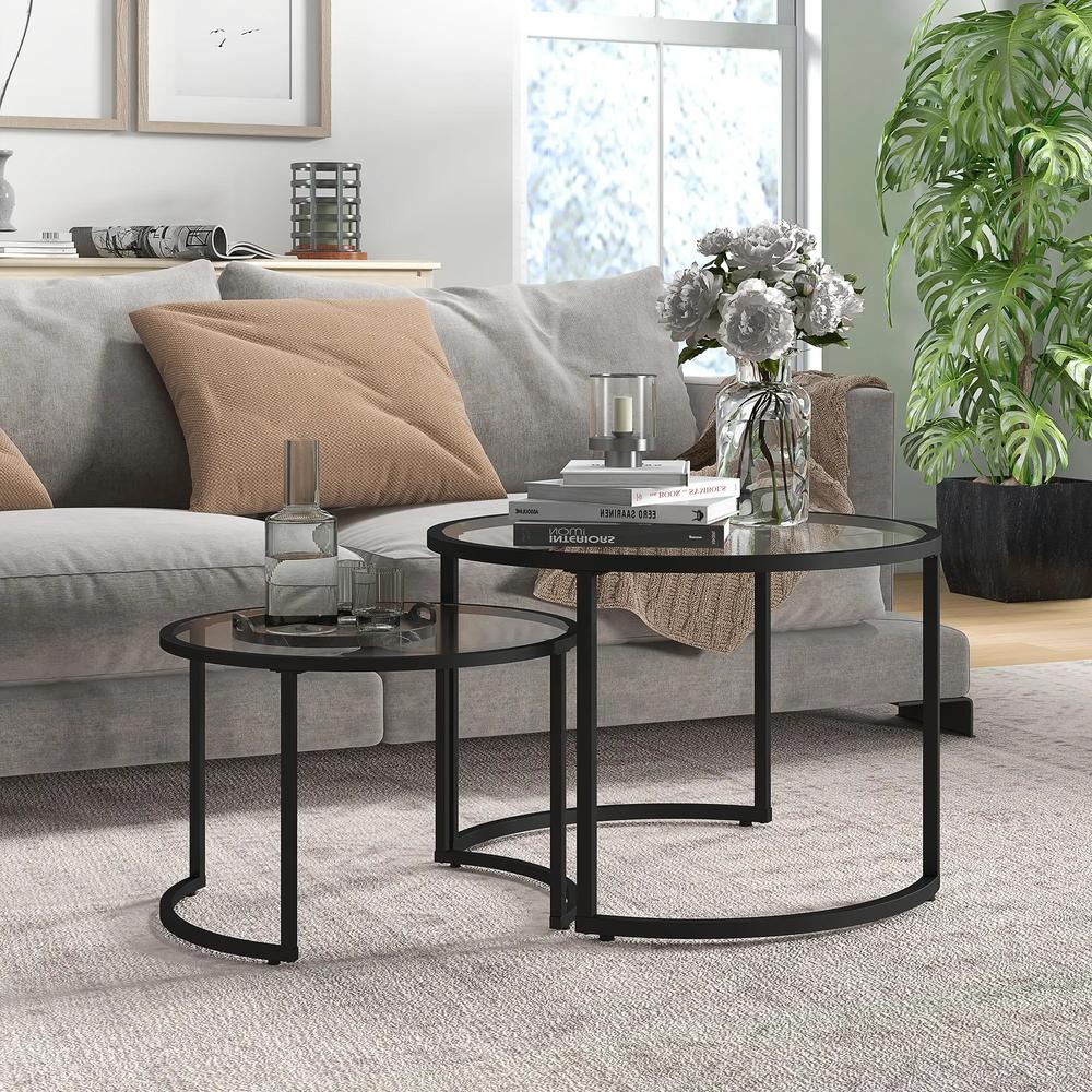 HOMCOM Two-Piece Nest of Glass-Top Coffee Tables Additional View 2