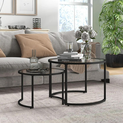 HOMCOM Two-Piece Nest of Glass-Top Coffee Tables Additional View 2