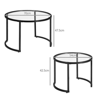 HOMCOM Two-Piece Nest of Glass-Top Coffee Tables Additional View 3