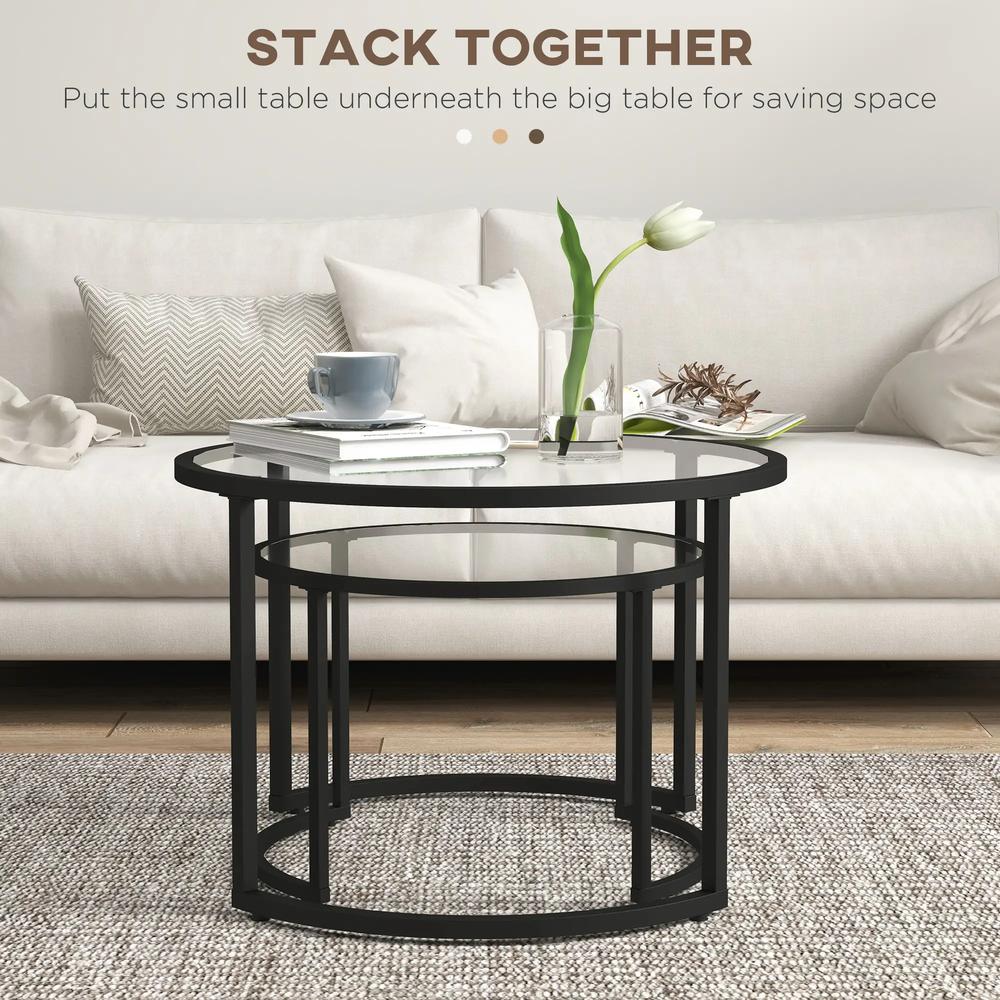 HOMCOM Two-Piece Nest of Glass-Top Coffee Tables Additional View 4