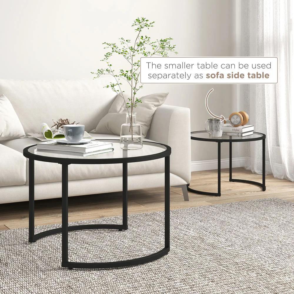 HOMCOM Two-Piece Nest of Glass-Top Coffee Tables Additional View 5