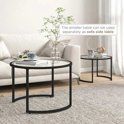 HOMCOM Two-Piece Nest of Glass-Top Coffee Tables Additional View 5