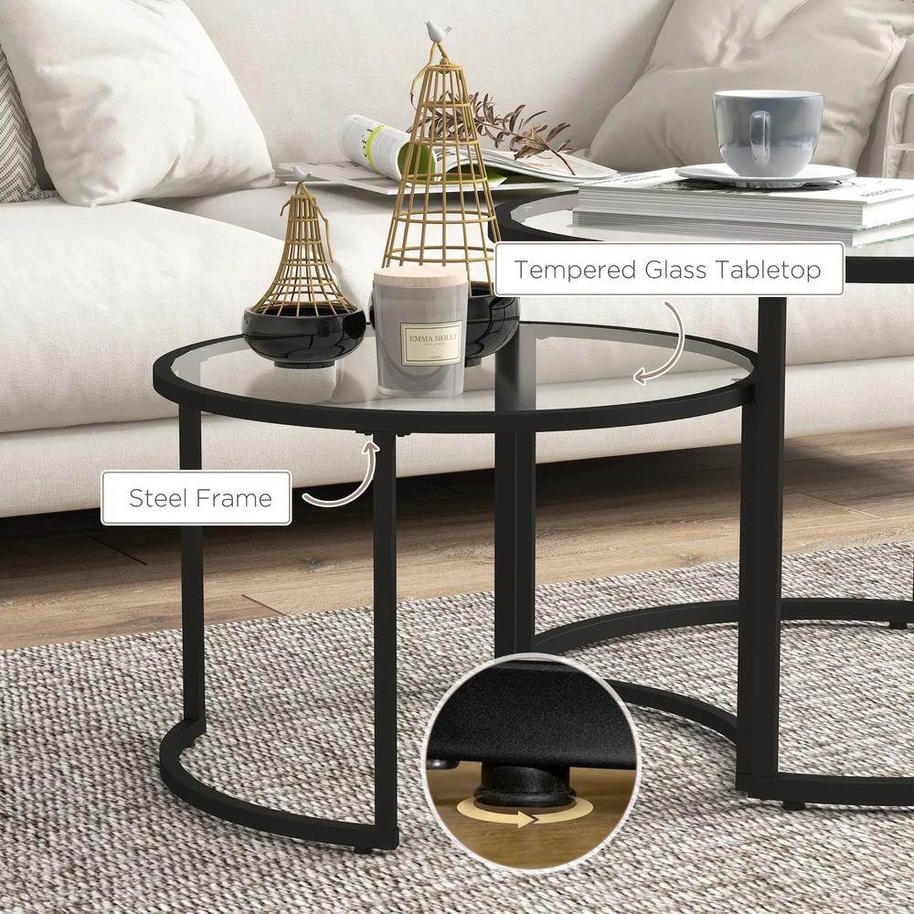 HOMCOM Two-Piece Nest of Glass-Top Coffee Tables Additional View 6