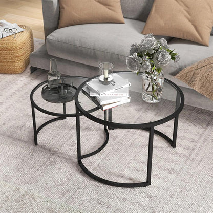 HOMCOM Two-Piece Nest of Glass-Top Coffee Tables Additional View 7