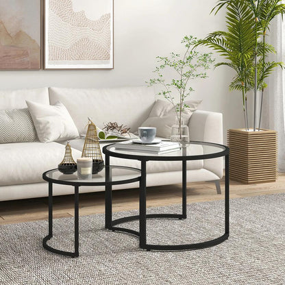 HOMCOM Two-Piece Nest of Glass-Top Coffee Tables Additional View 10