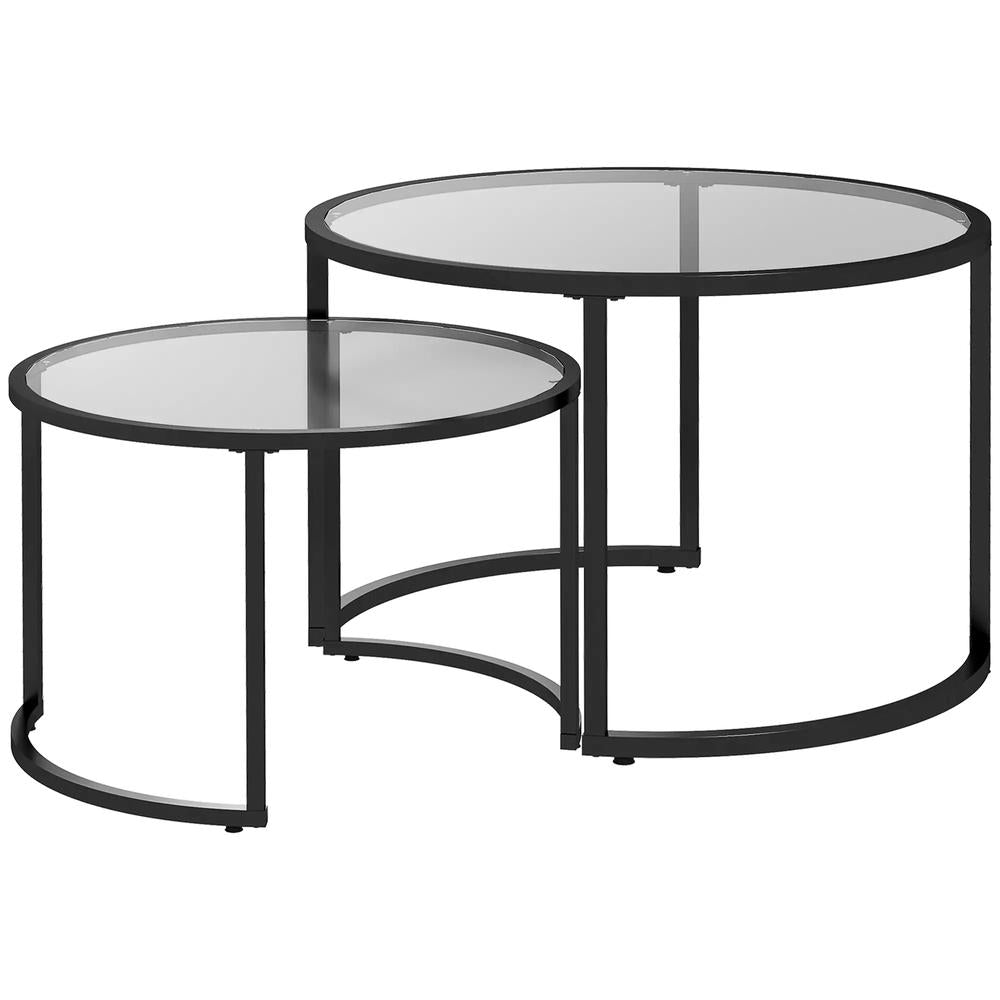 HOMCOM Two-Piece Nest of Glass-Top Coffee Tables
