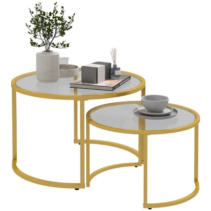 HOMCOM Coffee Table Set of 2, Modern Nest of Tables with Tempered Glass Top, Steel Frame for Living Room, Gold Tone Additional View 11