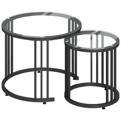 HOMCOM Round Coffee Tables Set of 2, Nesting Tables with Tempered Glass Top and Steel Frame, 60cmx60cmx47cm Additional View 12