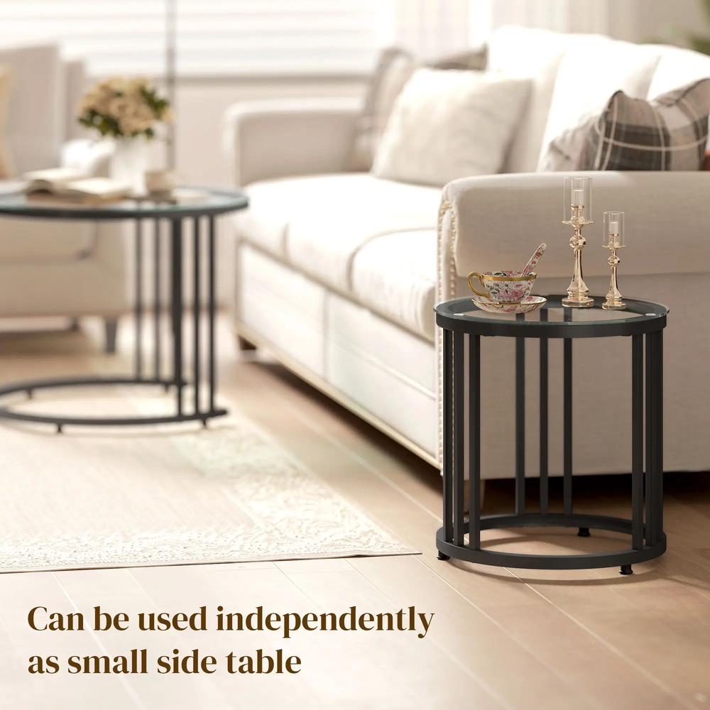 HOMCOM Round Coffee Tables Set of 2, Nesting Tables with Tempered Glass Top and Steel Frame, 60cmx60cmx47cm Additional View 17