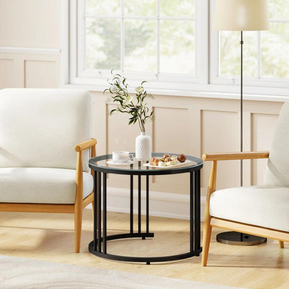 HOMCOM Round Coffee Tables Set of 2, Nesting Tables with Tempered Glass Top and Steel Frame, 60cmx60cmx47cm Additional View 20