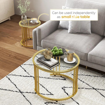 HOMCOM Round Coffee Tables Set of 2, Nesting Tables with Tempered Glass Top and Steel Frame, 60cmx60cmx47cm Additional View 6