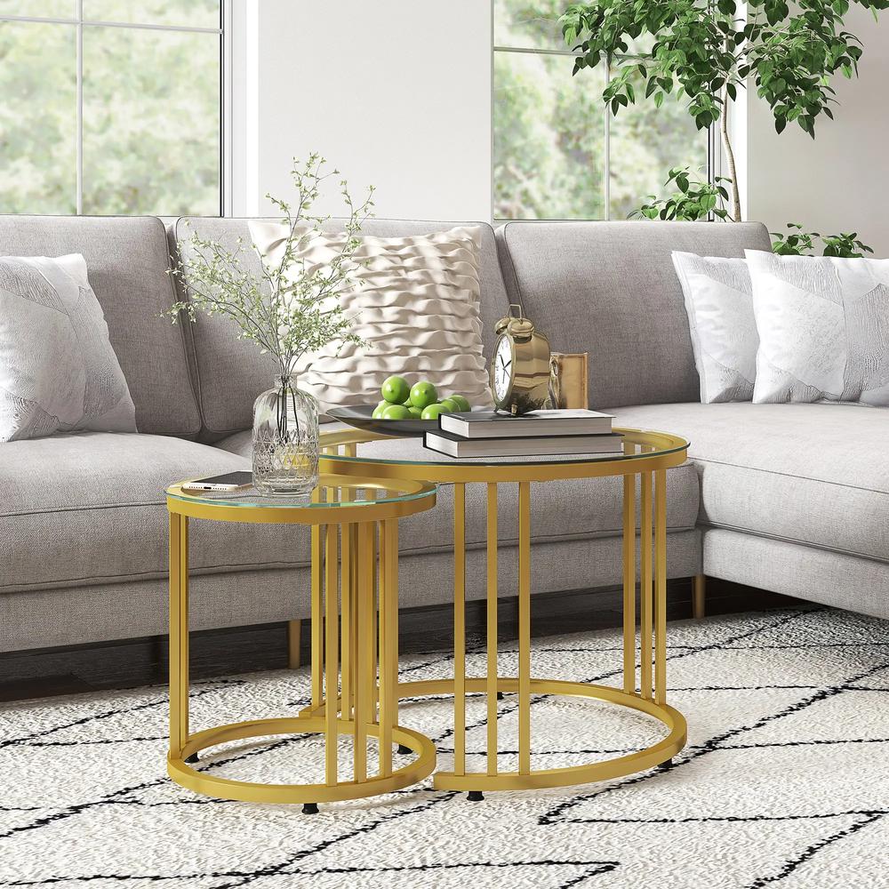 HOMCOM Round Coffee Tables Set of 2, Nesting Tables with Tempered Glass Top and Steel Frame, 60cmx60cmx47cm Additional View 10