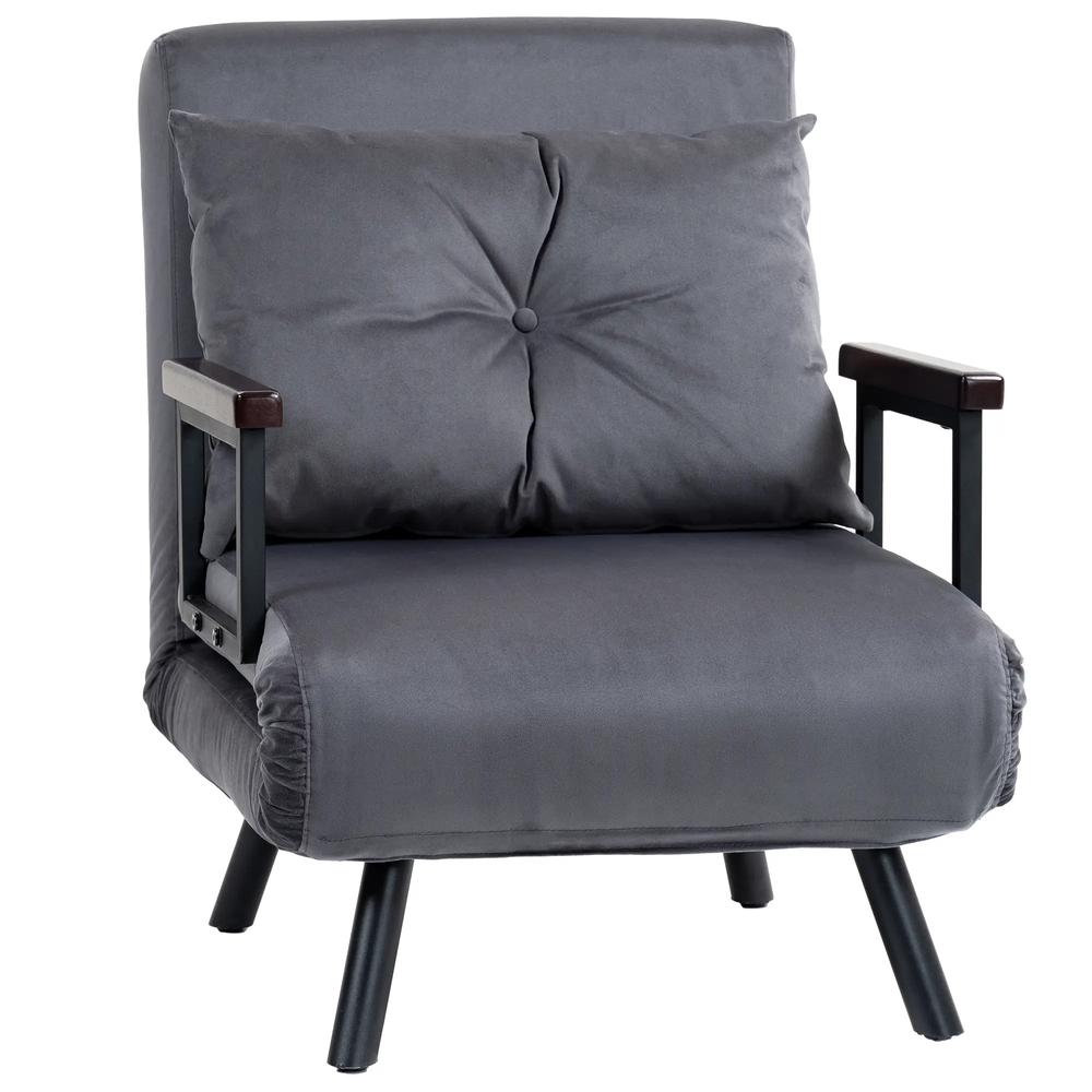 HOMCOM 4-in-1 Velvet-Feel Single Chair Bed, with Pillow Additional View 12