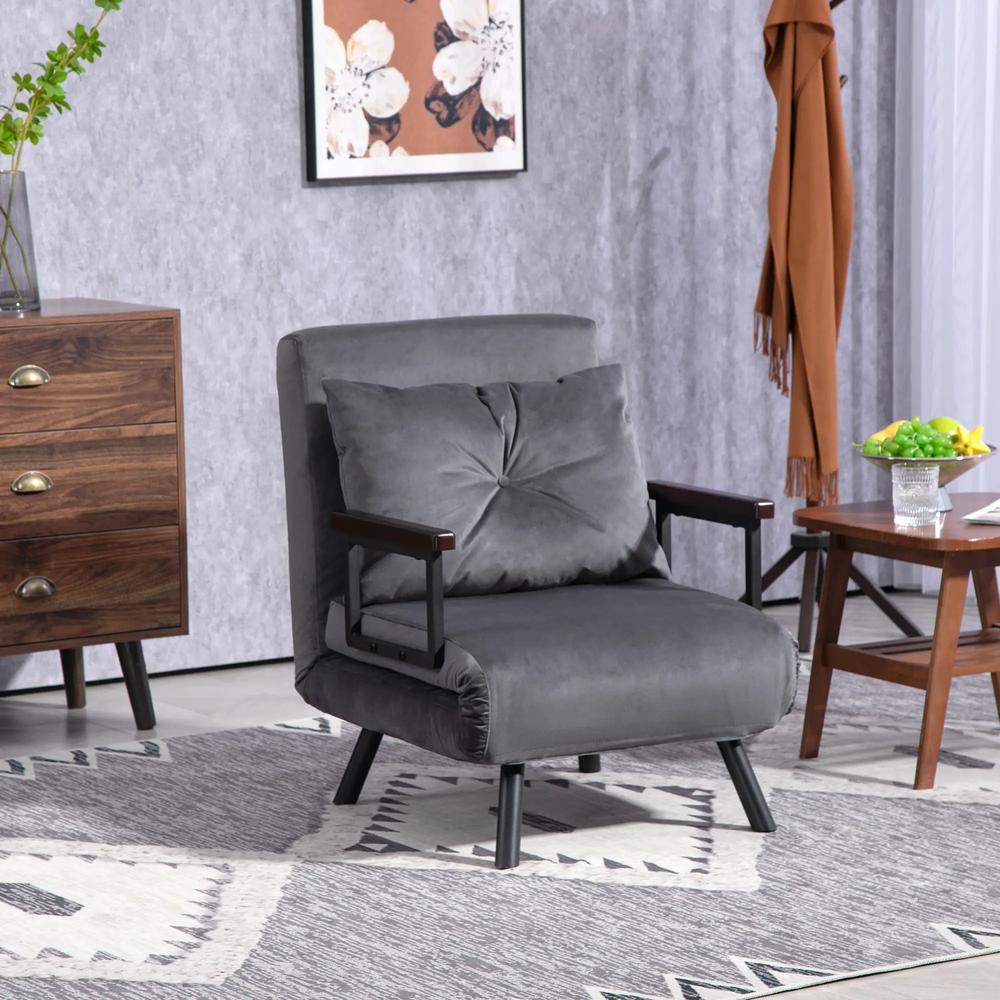 HOMCOM 4-in-1 Velvet-Feel Single Chair Bed, with Pillow Additional View 13