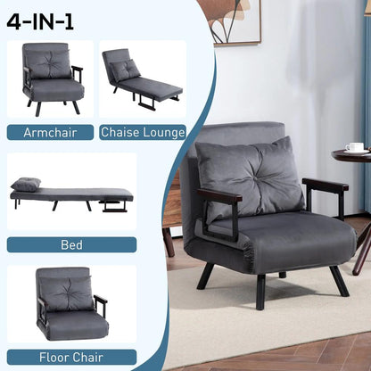 HOMCOM 4-in-1 Velvet-Feel Single Chair Bed, with Pillow Additional View 15