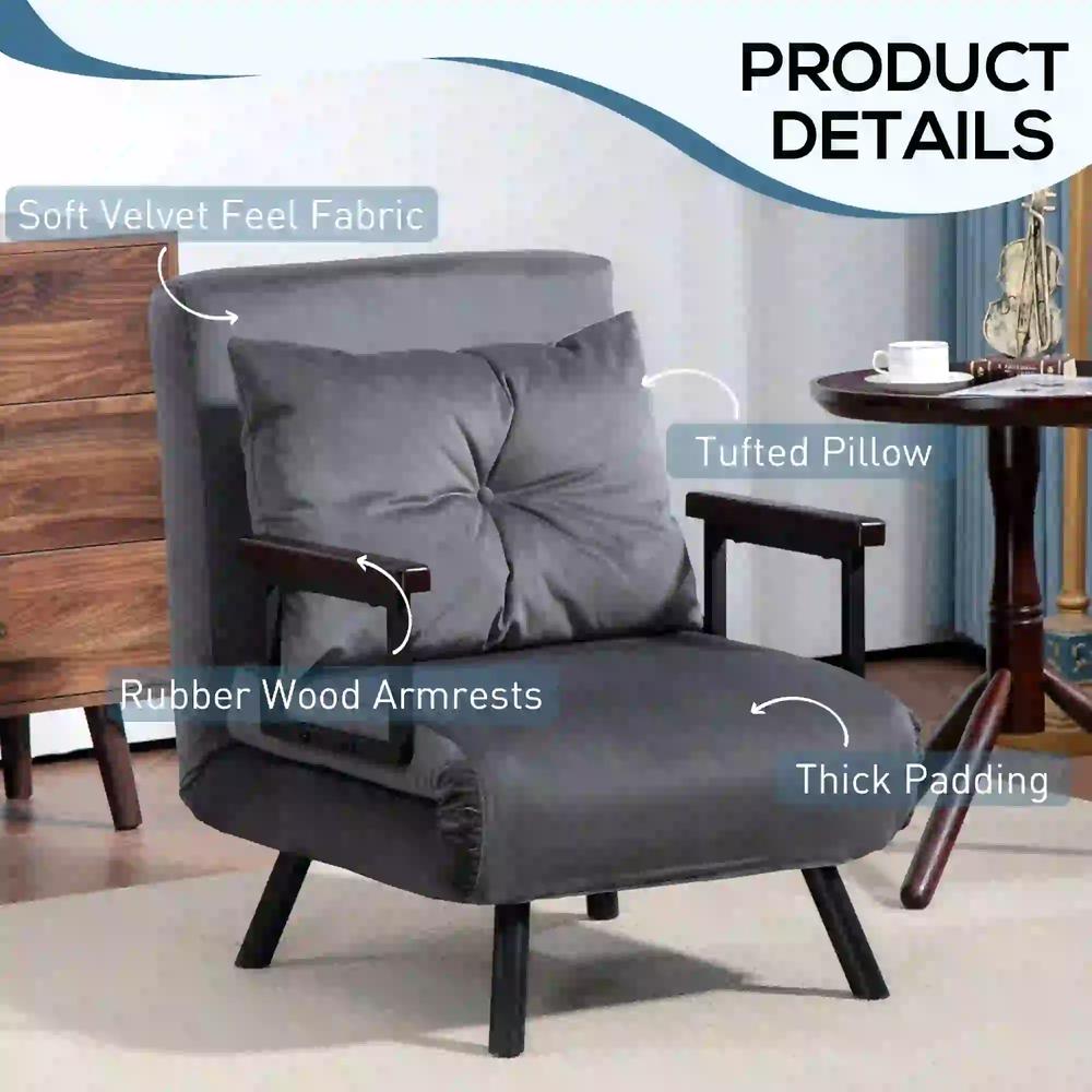 HOMCOM 4-in-1 Velvet-Feel Single Chair Bed, with Pillow Additional View 17