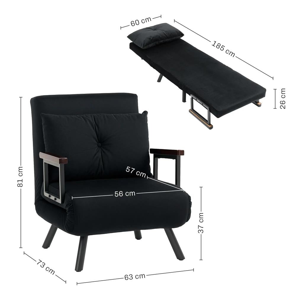 HOMCOM 4-in-1 Velvet-Feel Single Chair Bed, with Pillow Additional View 3