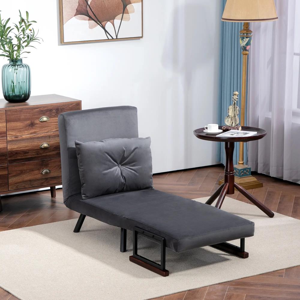 HOMCOM 4-in-1 Velvet-Feel Single Chair Bed, with Pillow Additional View 21