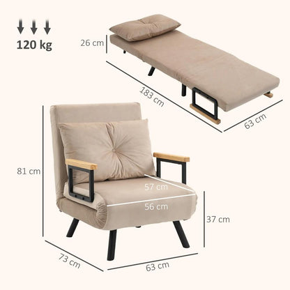 HOMCOM 4-in-1 Velvet-Feel Single Chair Bed, with Pillow Additional View 25