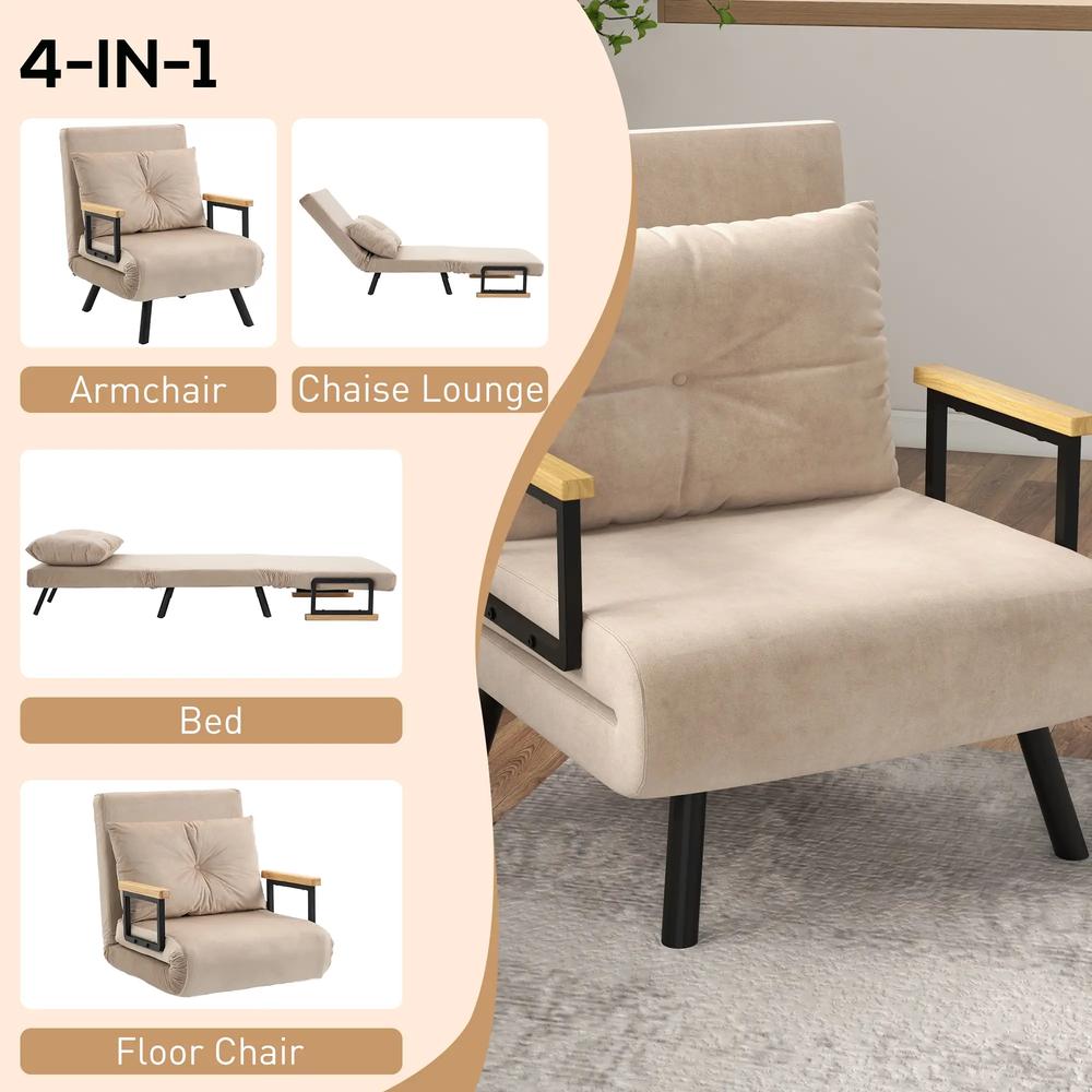 HOMCOM 4-in-1 Velvet-Feel Single Chair Bed, with Pillow Additional View 26