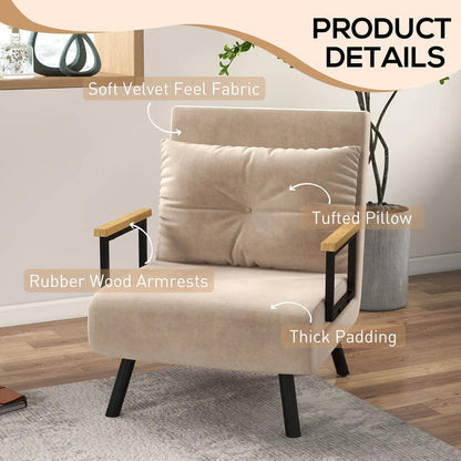HOMCOM 4-in-1 Velvet-Feel Single Chair Bed, with Pillow Additional View 28