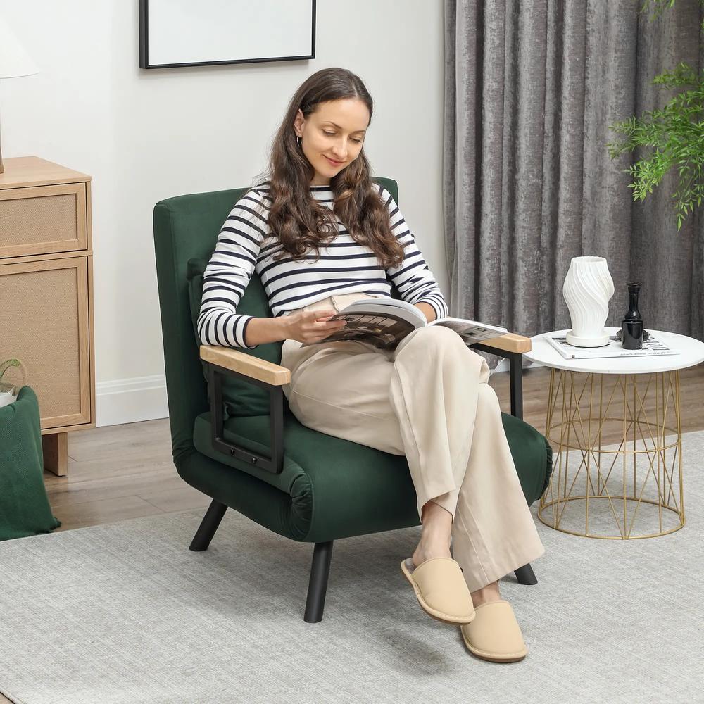HOMCOM 4-in-1 Velvet-Feel Single Chair Bed, with Pillow Additional View 36
