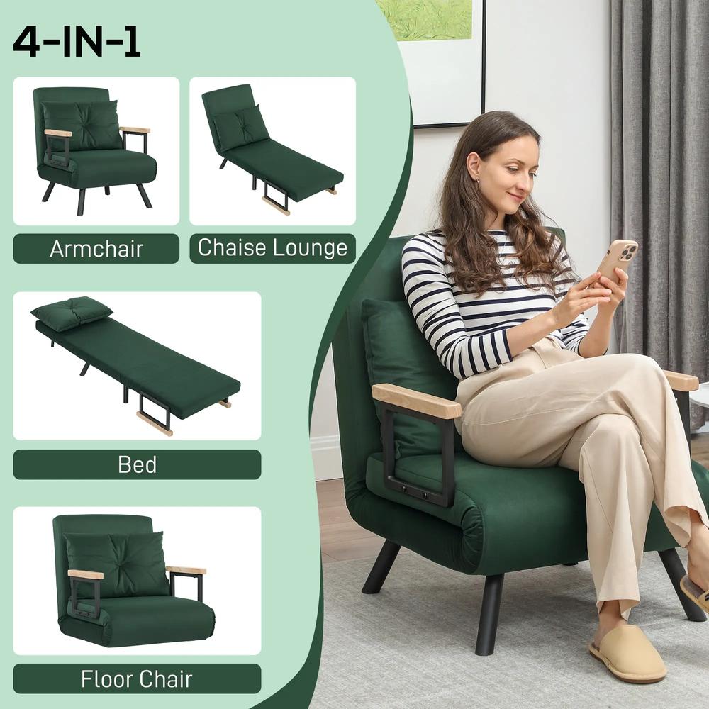 HOMCOM 4-in-1 Velvet-Feel Single Chair Bed, with Pillow Additional View 38
