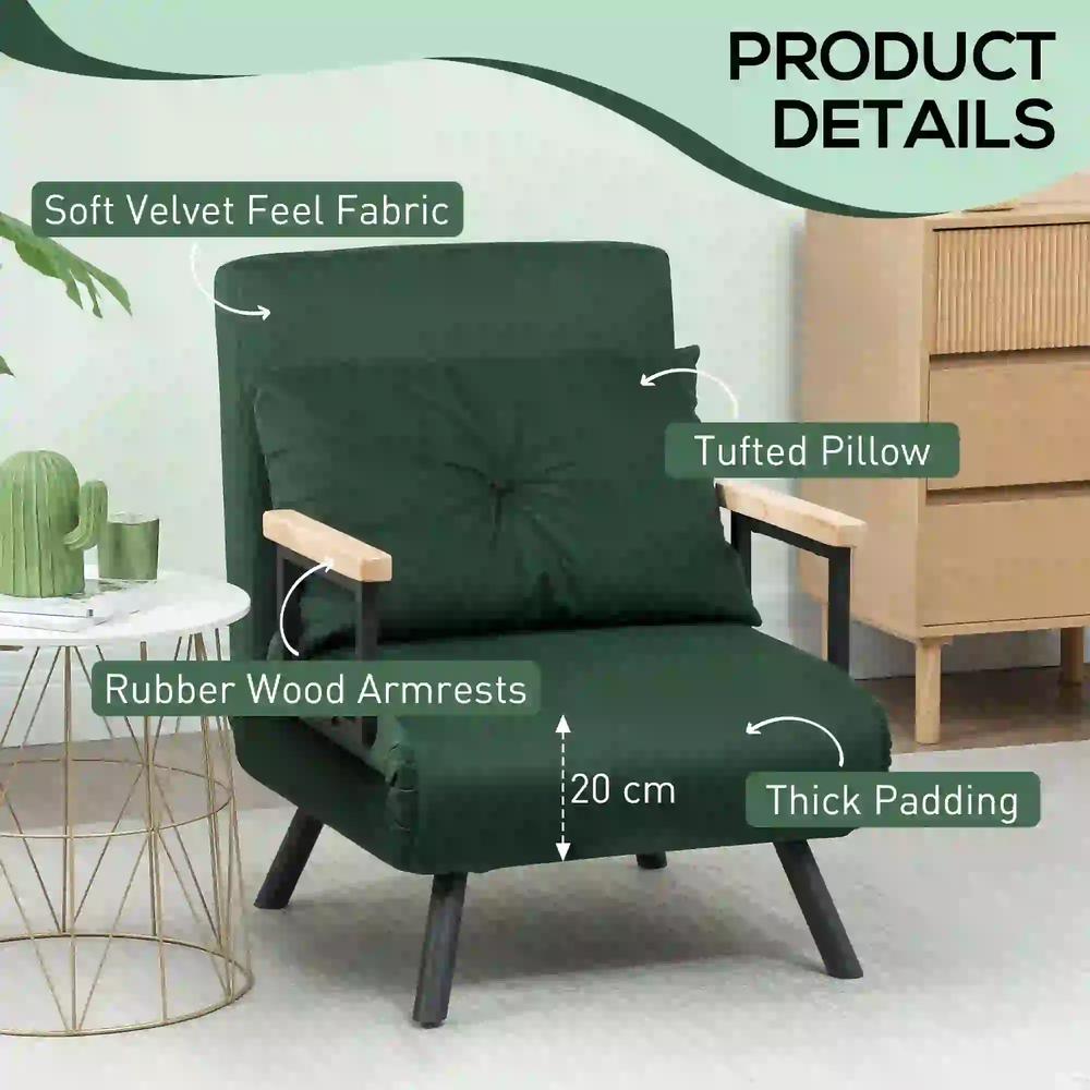 HOMCOM 4-in-1 Velvet-Feel Single Chair Bed, with Pillow Additional View 40