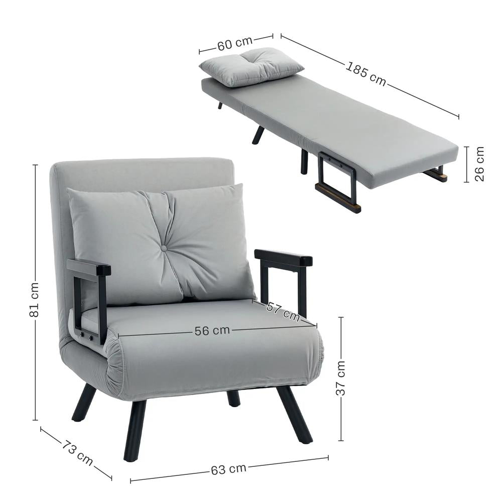 HOMCOM 4-in-1 Velvet-Feel Single Chair Bed, with Pillow Additional View 48