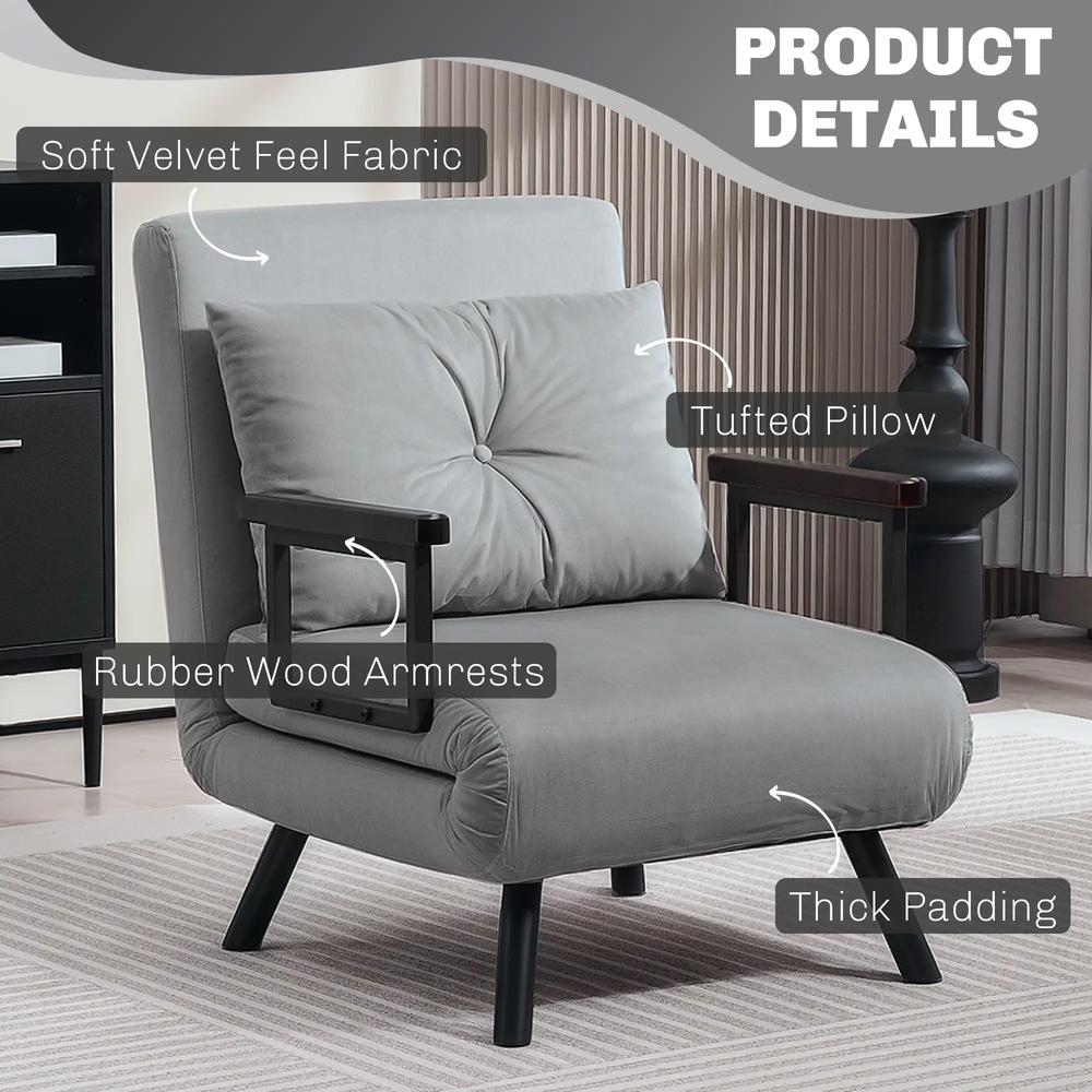 HOMCOM 4-in-1 Velvet-Feel Single Chair Bed, with Pillow Additional View 51