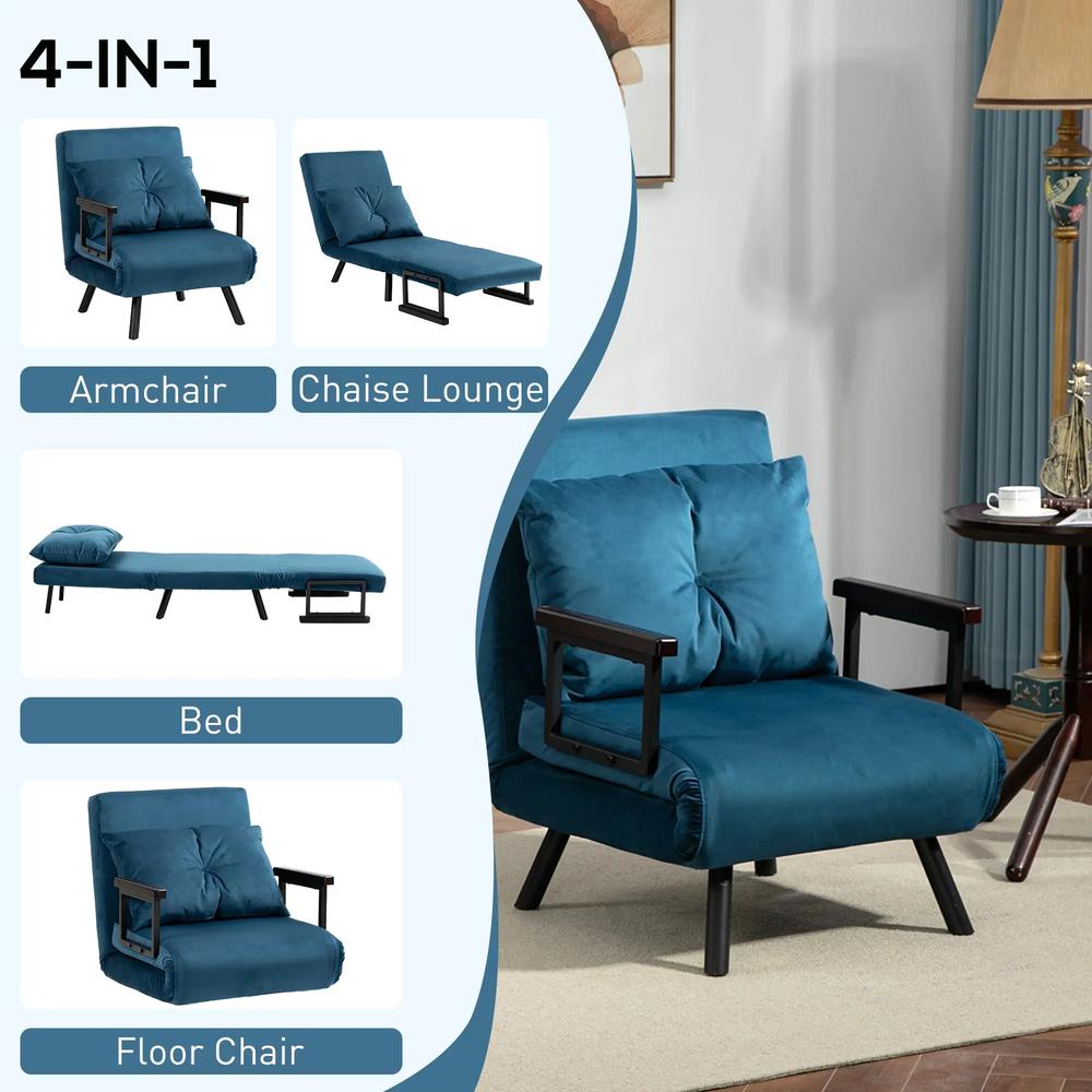 HOMCOM 4-in-1 Velvet-Feel Single Chair Bed, with Pillow Additional View 60