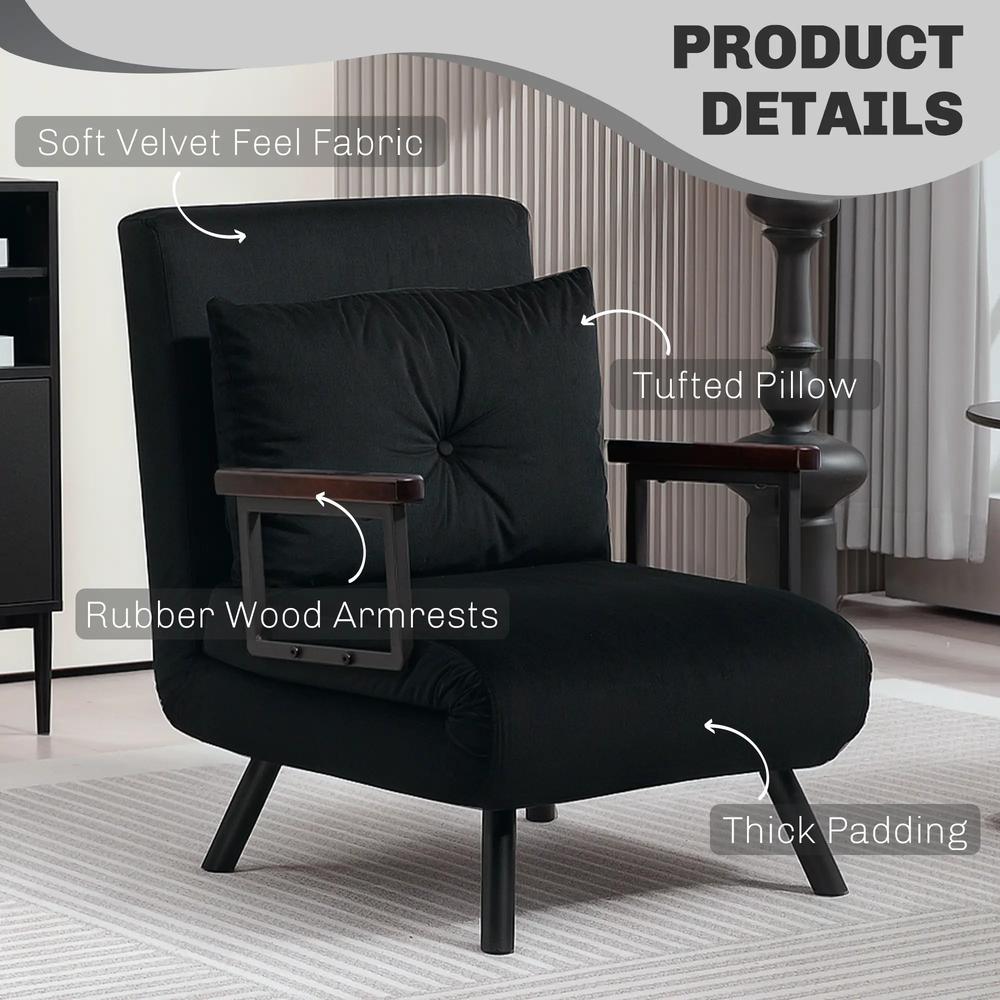 HOMCOM 4-in-1 Velvet-Feel Single Chair Bed, with Pillow Additional View 6