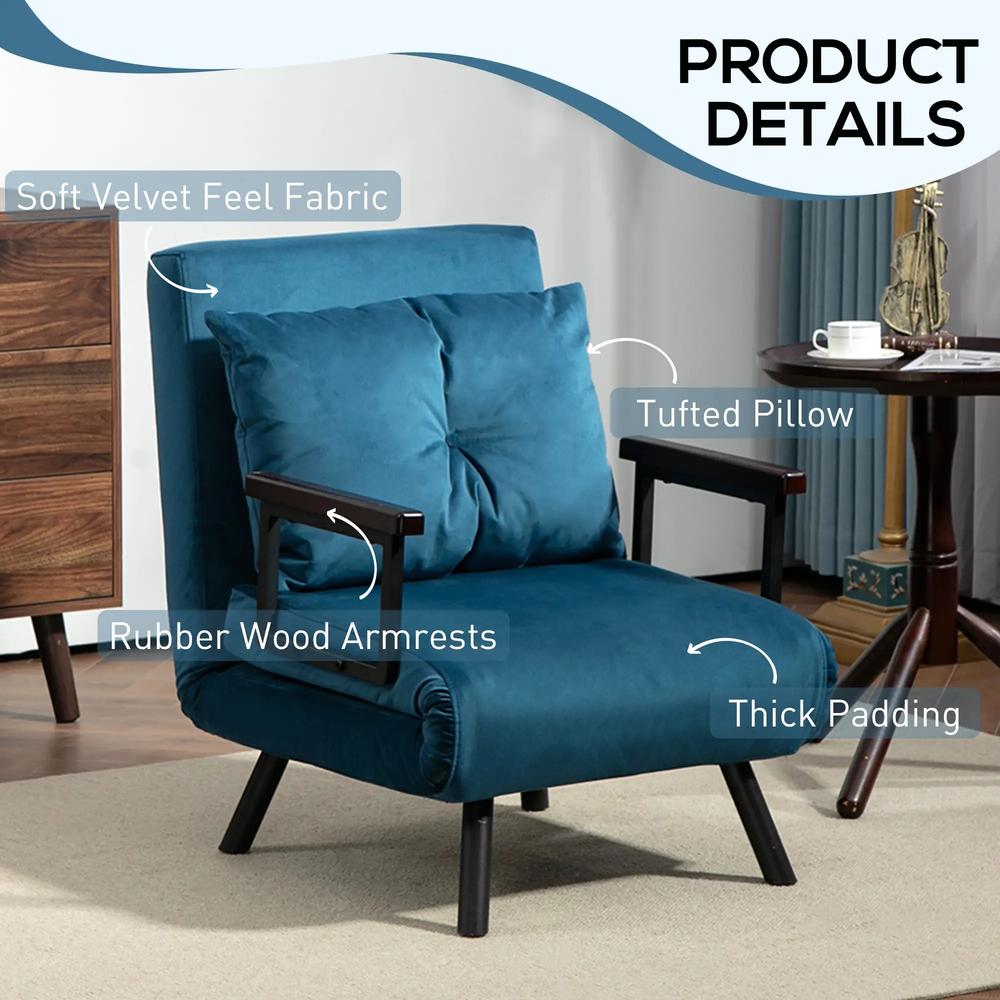 HOMCOM 4-in-1 Velvet-Feel Single Chair Bed, with Pillow Additional View 62
